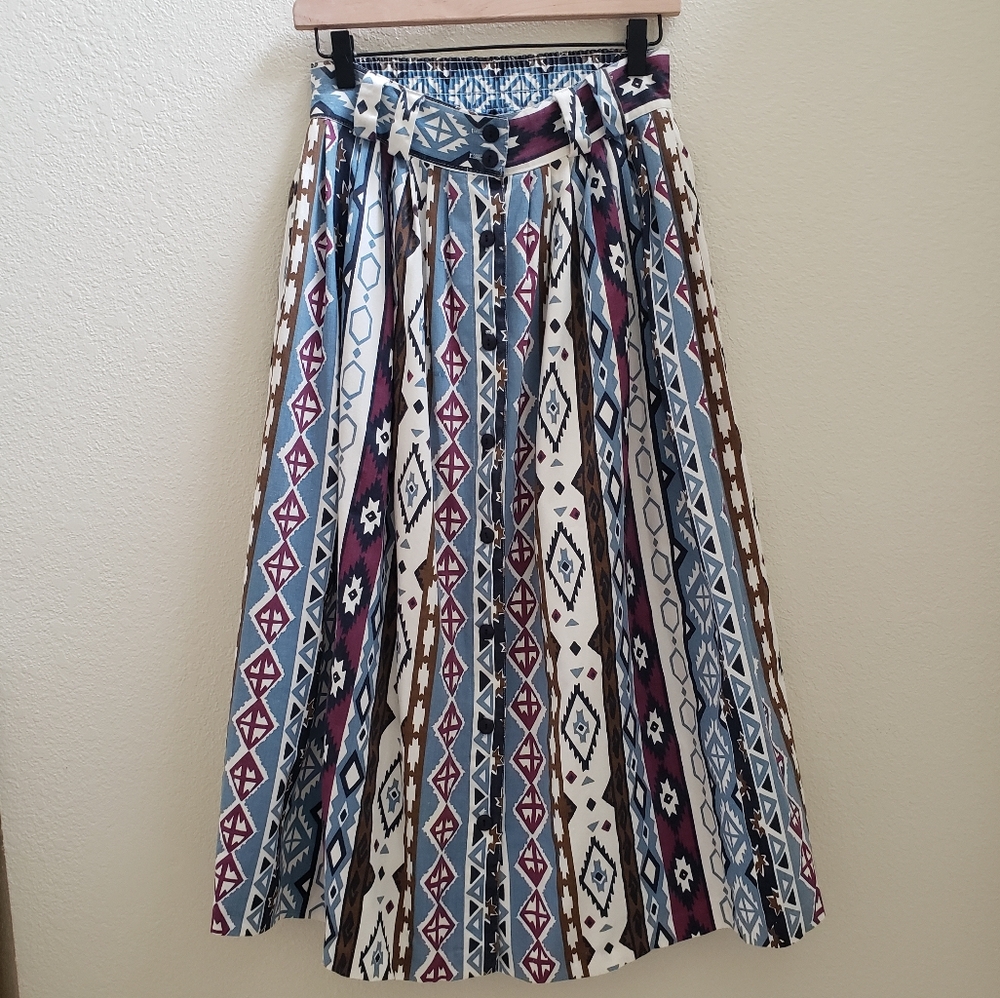 Vintage Western Southwest Boho Midi Skirt
